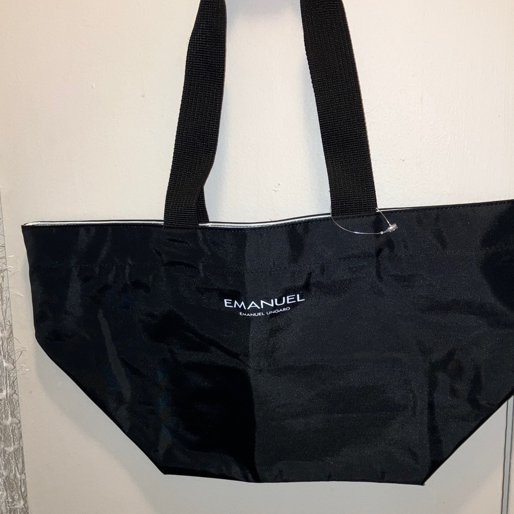 Emanuel Ungaro Black & White Tote Carry On Nylon Bag Top Zipper